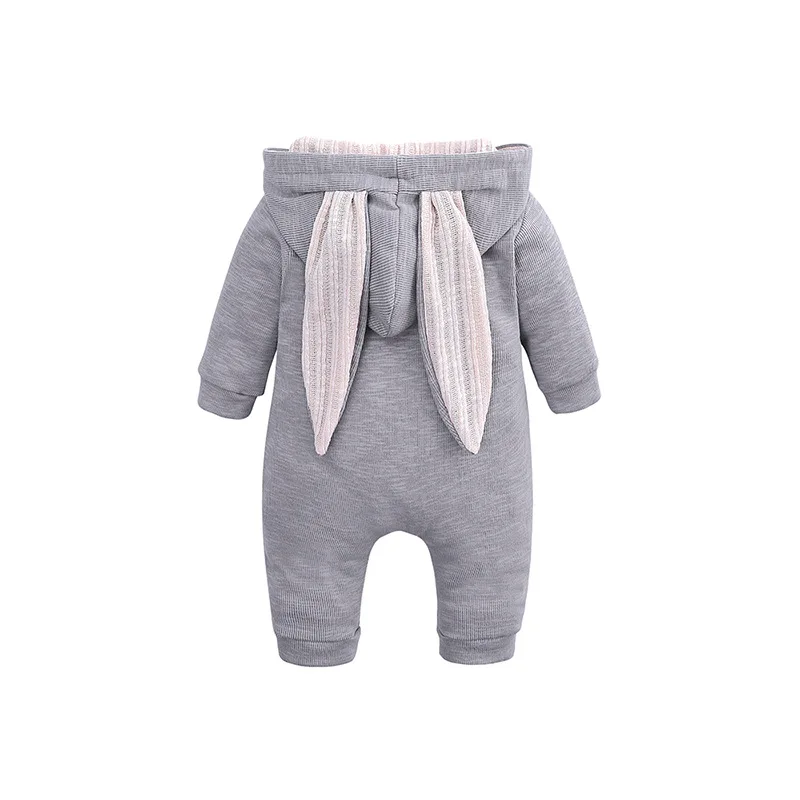 Wonderful Zipper Full Sleeves Bunny Ear Hooded Baby Jumpsuit-Grey back