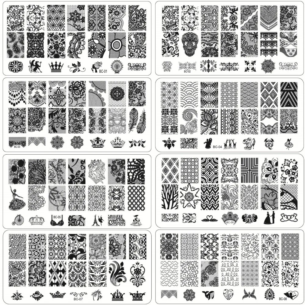 1 Sheet Lace&Flowers Series Stamping Nail Art Image Plate, 6*12cm Stainless Steel Template Polish Manicure Stencil Tools