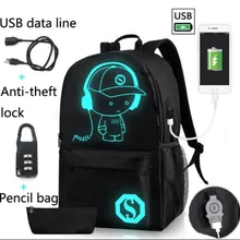 Светится в темноте, брезентовый школьный рюкзак, студенческие яркие сумки для подростков, USB зарядка, противоугонная сумка с бесплатным замком, сумка-карандаш