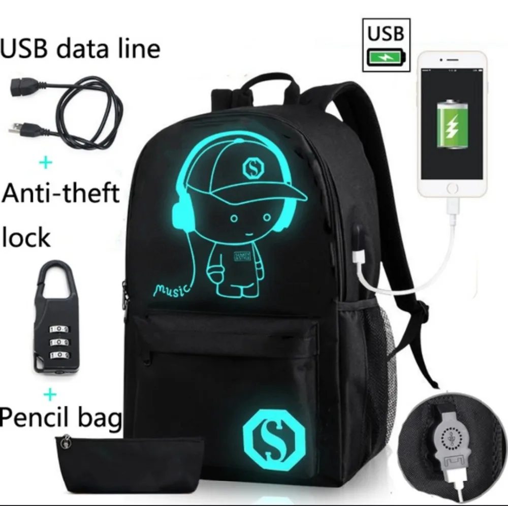 Glow in the Dark Canvas School Backpack Student Luminous Bags For