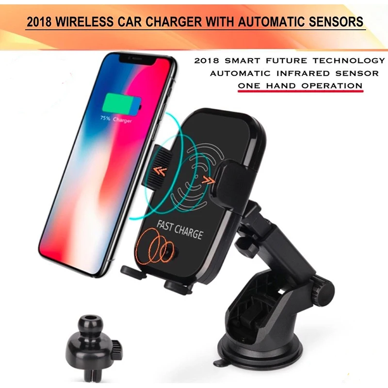 

Car Mount Qi Wireless Fast Charger Charging Automatic Infrared Sensor Phone Holder For iPhone X 8 Plus Samsung S9 S8 Note 8