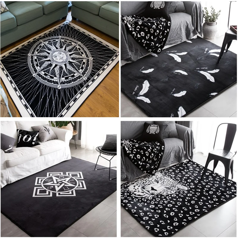 

Fashion White Black Sun Leopard Living Room Bedroom Decorative Carpet Area Rug Bathroom Floor Door Yoga Baby Crawling Play Mat