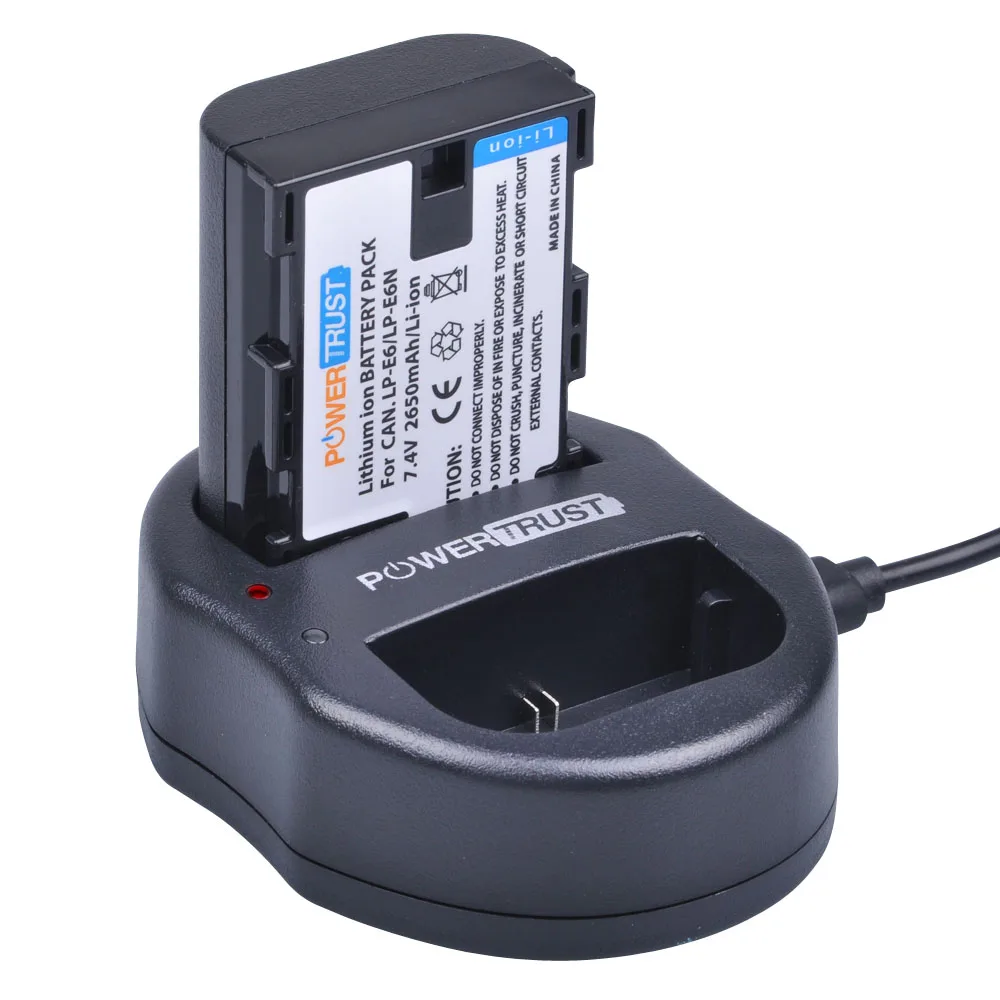 1Pcs 2650mAh LP E6 LPE6 LP E6 Camera Batteries + USB Dual Charger for