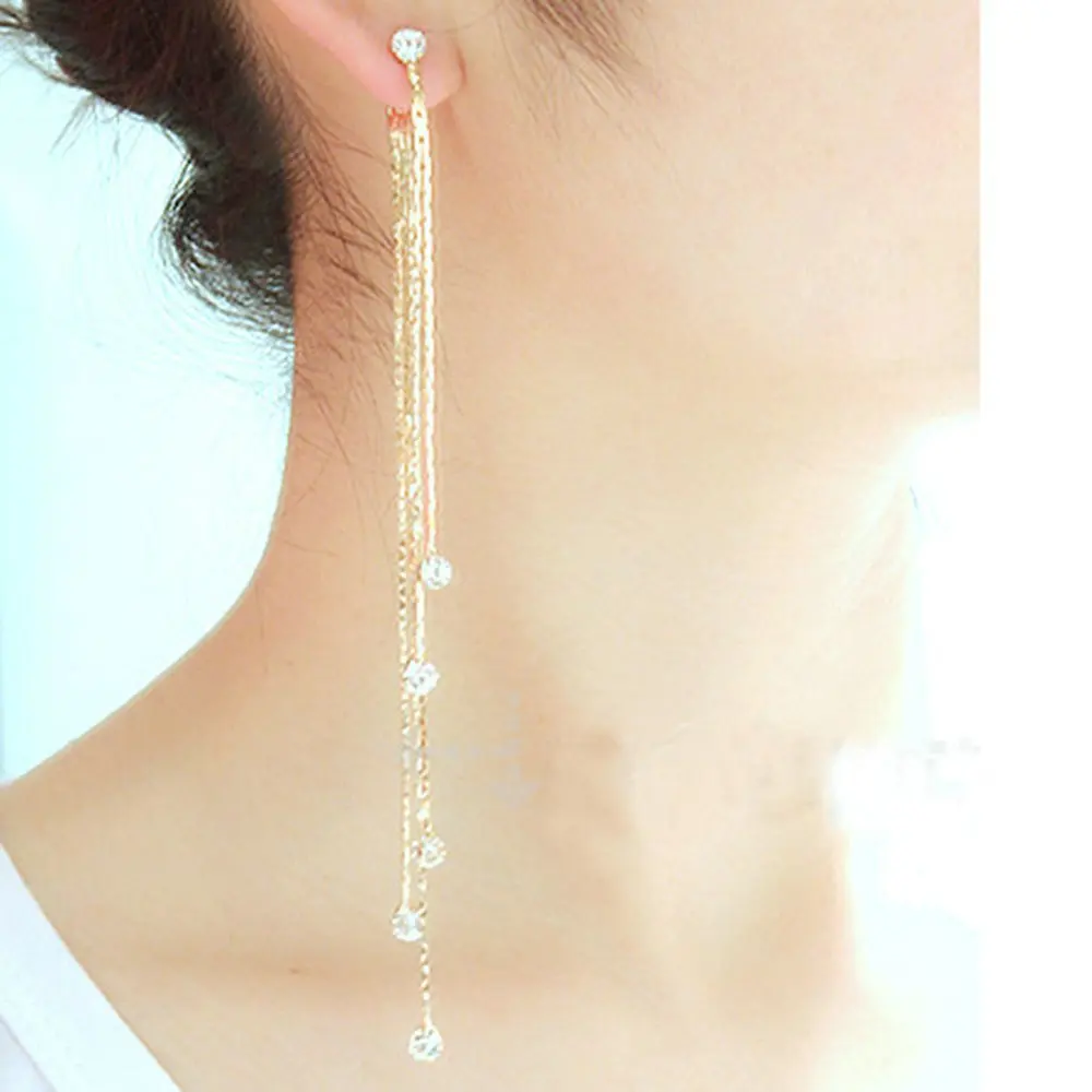 Jiayiqi 2017 Brand New Fashion Rhinestone Crystal Drop Earring Statement Dangle Long Tassel Earrings Pendientes Summer Style