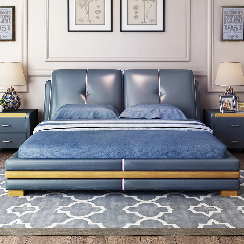 1,5 или 1,8 м синяя скрепленная кожа мягкая мебель для спальни# CE-099