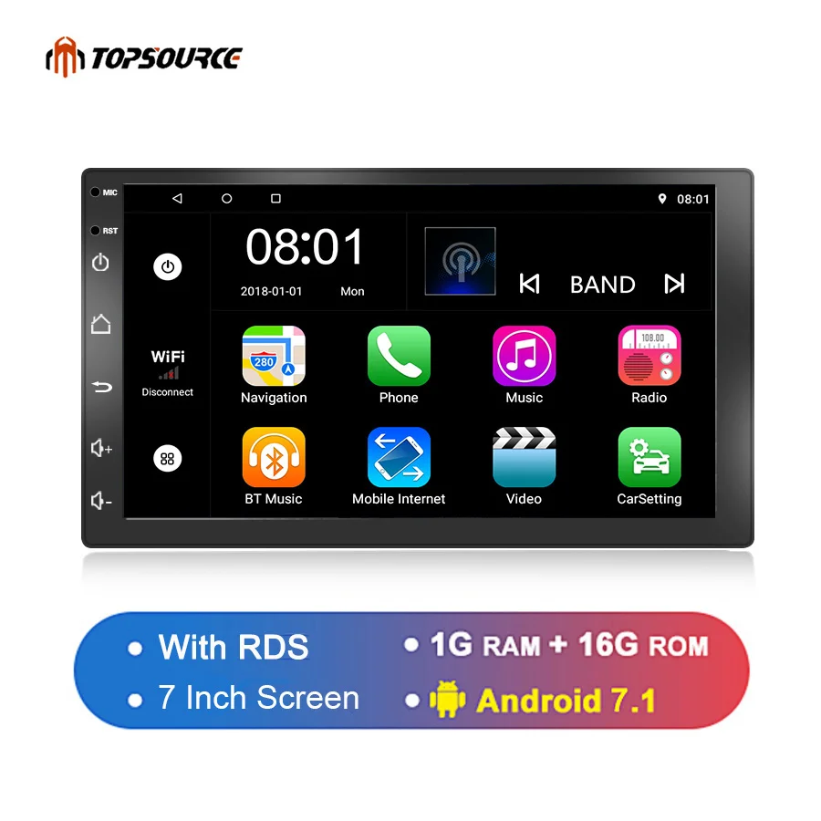 

TOPSOURCE Car Radio Player 2 Din 7 Inch Android 7.1 WIth GPS Wifi RDS AV OUT Car Multimedia Player For Universal Car dvd Player