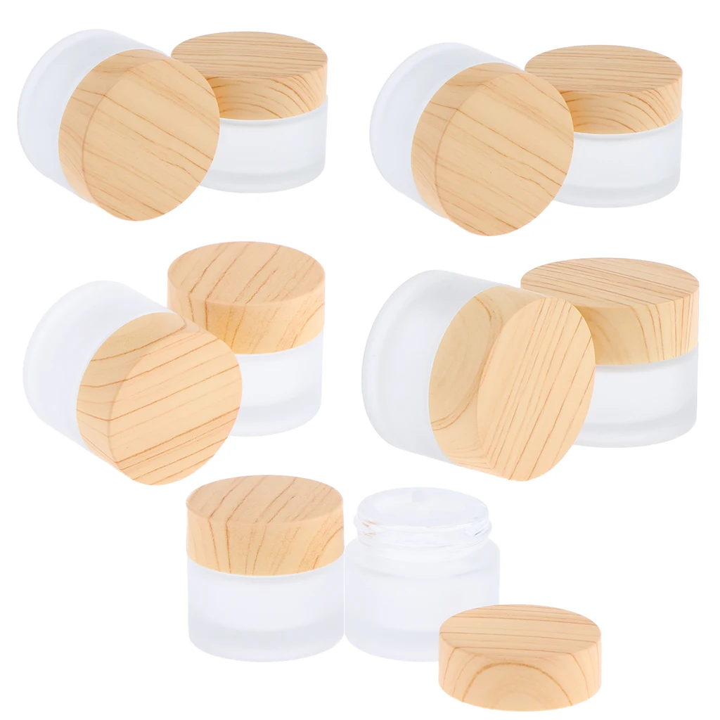 Pack of 10 Round Frosted Glass Jars, with Inner Liners & Lids ( 5 Sizes, 2 Per Size)