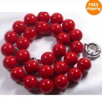 

14MM Big round Red coral Necklace 18"