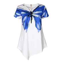 Summer Fashion Women White Blouses Shirts Women Print Butterfly Blusas Irregular Hem Tunic Female Tops 2017 Beach Wear LJ9616M