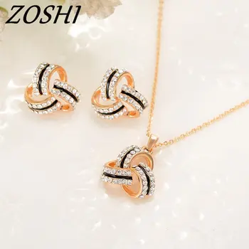

New Big Sale Wedding Jewelry Sets Rose Gold Color Necklace/Earring Bijouterie Sets for Women Aretes Wholesale Jewelry Set