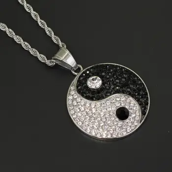 

Stainless Steel Necklace Tai Chi Yin Yang Symbol Hip Hop Pendant Men's Ice out Necklace Jewelry