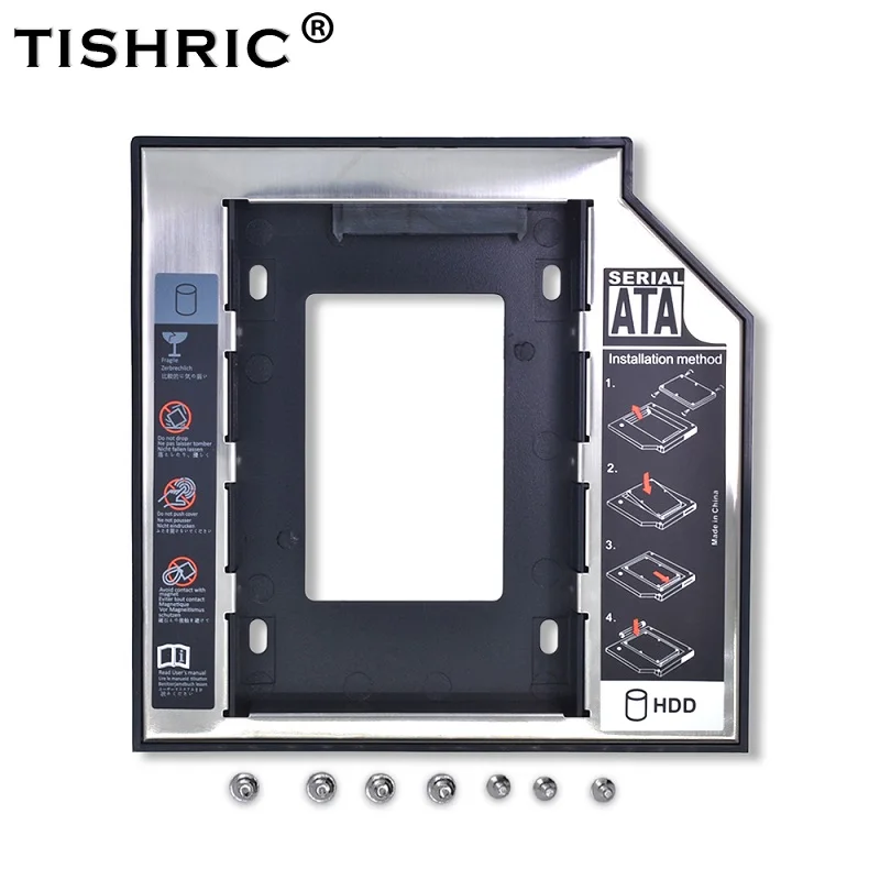TISHRIC Универсальный 2nd HDD/SSD/DVD Caddy 12,7 мм SATA 3,0 2,5 жесткий диск Caddy адаптер DVD SSD для ноутбука Оптический отсек HDD Чехол - Цвет: Aluminum