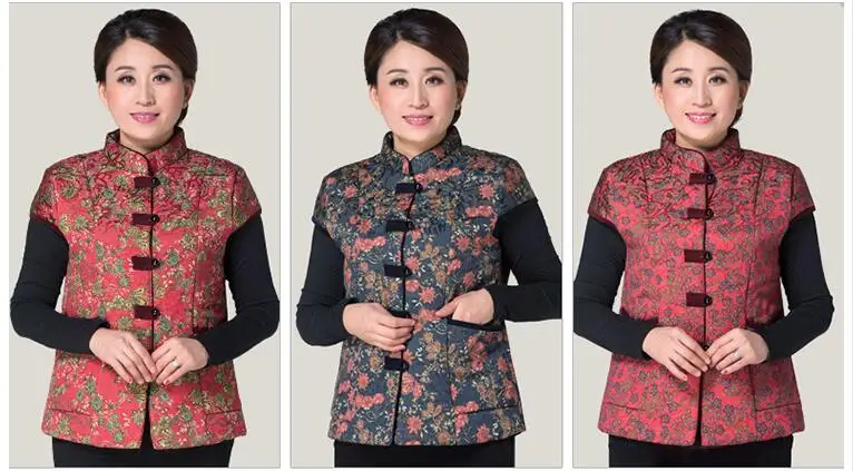 Autumn winter middle-aged ladies wear mother's vest Tang Suits coat thickened chinese style Single breasted cotton grandma vest