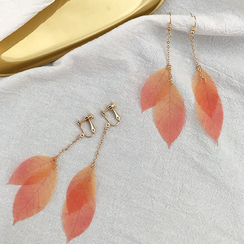 

ZHAOFENG leaf earrings boucle d'oreille fantaisie long statement clip on aesthetic pendientes largos brincos de festa oorbellen