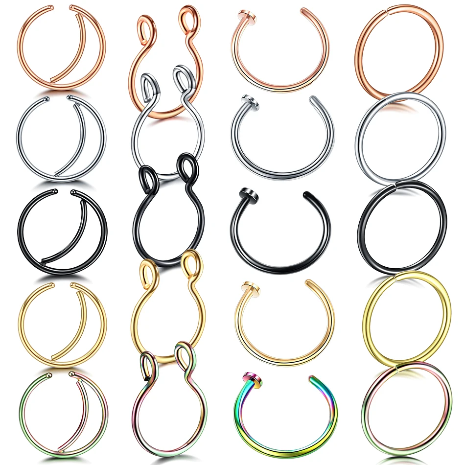 

1Pc/Lot Steel Nose Ring 20G Piercing Nariz Rose Gold Fake Septum Ring 18G Piercing Oreille Tragus Earrings Fake Earrings Percing