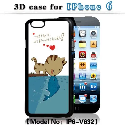 3D Cat Kiss Fish Pattern PC Hard Back Cover for iPhone 6 Case 4.7&quot Phone Cases |