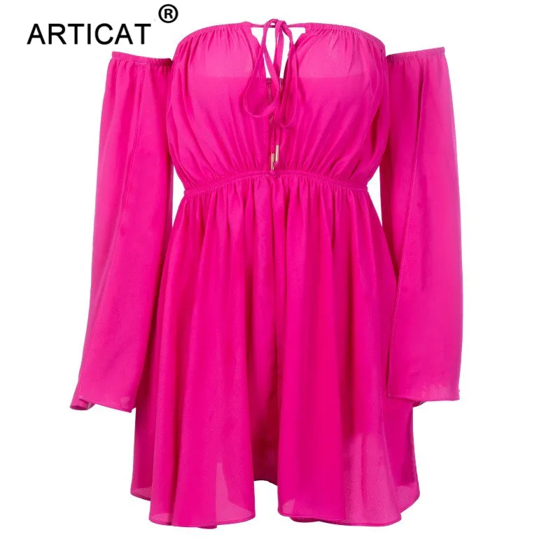 Articat сексуальное платье без бретелек с открытыми плечами, женское платье с разрезом на рукавах, мини-платье, Осеннее повседневное короткое пляжное платье для вечеринки