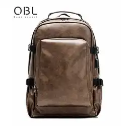 QiBoLu Винтаж искусственная кожа рюкзак для мужчин с Extrnal USB порты и разъёмы путешествия ноутбук Sac Dos Homme Mochilas мужской