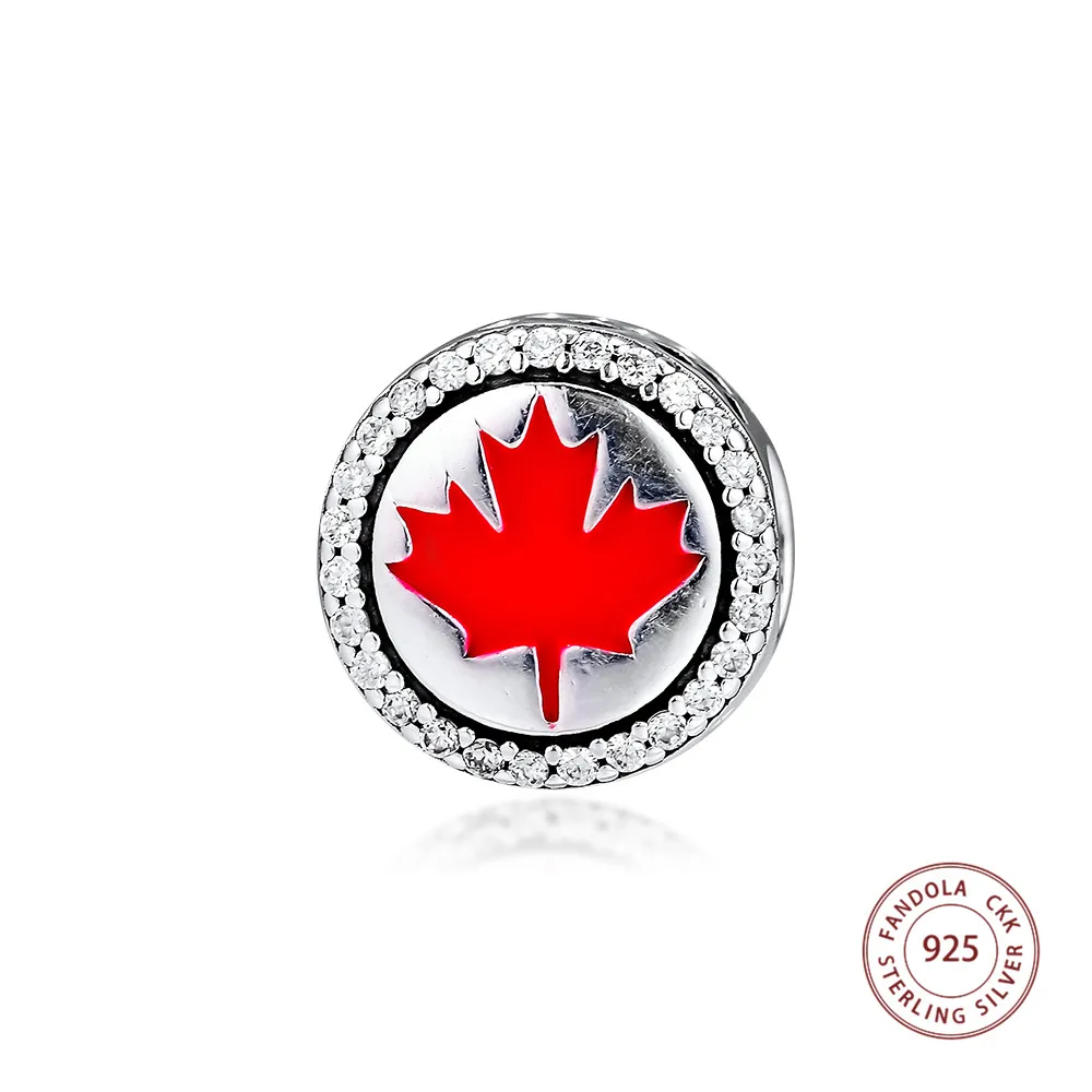 

CKK 925 Sterling Silver Canada Red Maple Leaf Marquis Charms Beads Fits Pandora Charm Bracelets DIY Jewelry Women Lover' Gift