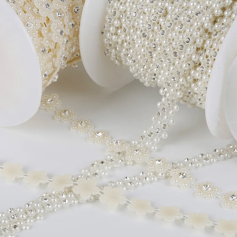 Мода 1 м/уп. ABS имитация жемчуга бусины цепь отделка с кристаллами Стразы для DIY Свадебная вечеринка украшения Ремесло поставки