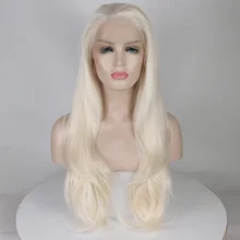 Fantasy beauty Glueless Platinum Blonde синтетический парик с кружевом спереди длинные волнистые парики для женщин Термостойкое волокно 24 дюйма