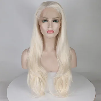 

Fantasy Beauty Glueless Platinum Blonde Synthetic Lace Front Wig Long Wavy Wigs for Women Heat Resistant Fiber 24 Inches