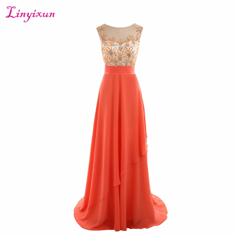 coral chiffon dress