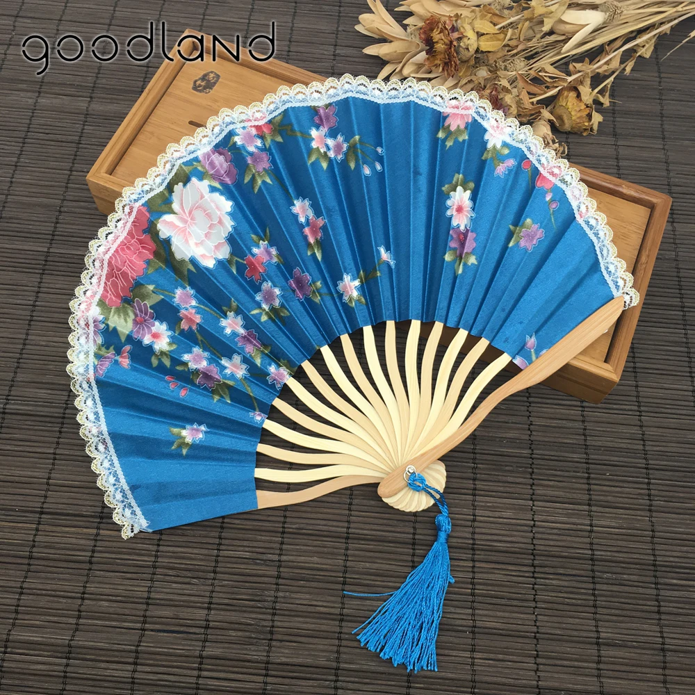  Free Shipping Wholesale 50pcs/lot Lace Edge Cherry Blossom Design Fabric Folding Fan Wedding Invita - 32829256317