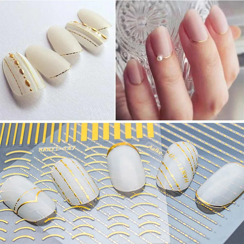 3D Nail Sticker Gold Silver Metal Strip Tape Multi-size Adhesive Gel polish Decoration DIY Nail Stickers Nail Art 3D nail foil