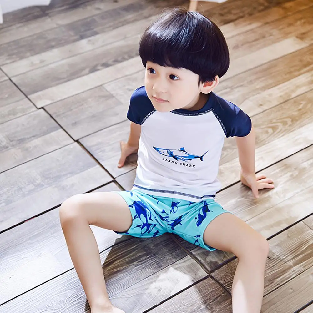 Dragonpad/детский купальный костюм для мальчиков с рисунком акулы; пляжный солнцезащитный топ; шорты; шляпа
