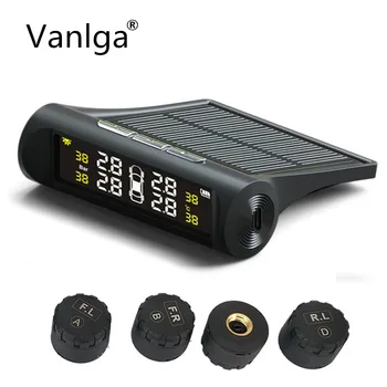 

New Car TPMS Tire Pressure Monitoring System Intelligent Solar Power Wireless LCD Display 4 External/Internal Sensor car charger