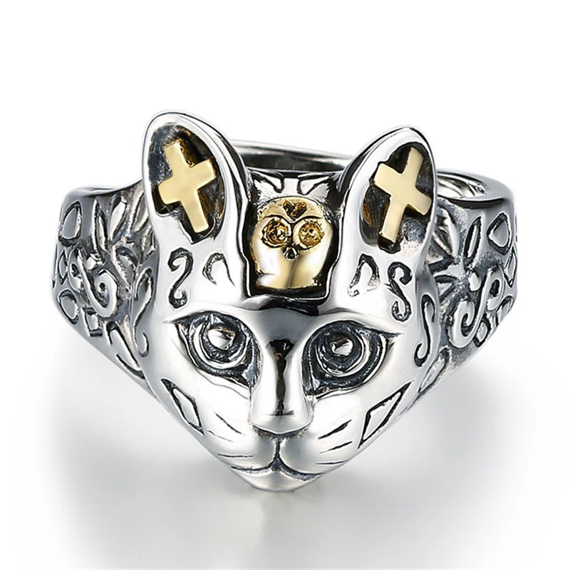 V-YA-Vintage-925-Sterling-Silver-Cat-Rings-Resizable-Animal-Finger-Ring-for-Women-Men-Wedding