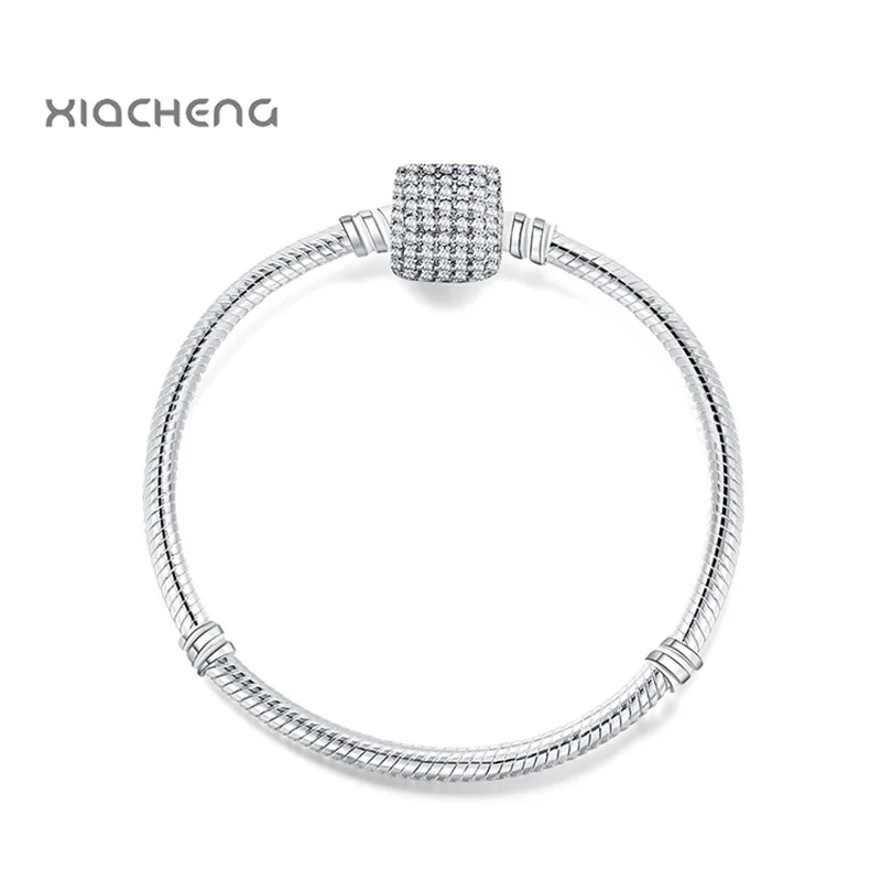 

Silver Charms Snake Chain Bracelet Women Fashion Full Crystal Square Shape Clasp Clip Snake Chain Bracelet For Diy Beads Charms