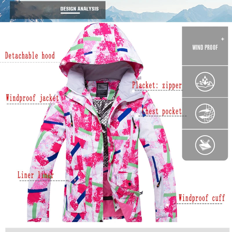

Women Ski Suit Winter Snow JacketFemale Snow Jacket And Pants Windproof Waterproof Colorful Clothes Snowboard Sets