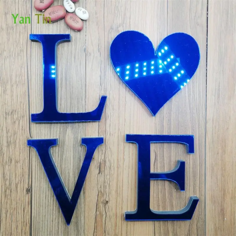 

3D English Letters Acrylic Mirror Surface Wall Sticker Blue Self-adhesive LOVE Alphabet Bedroom Poster Home Decor DIY Art Mural