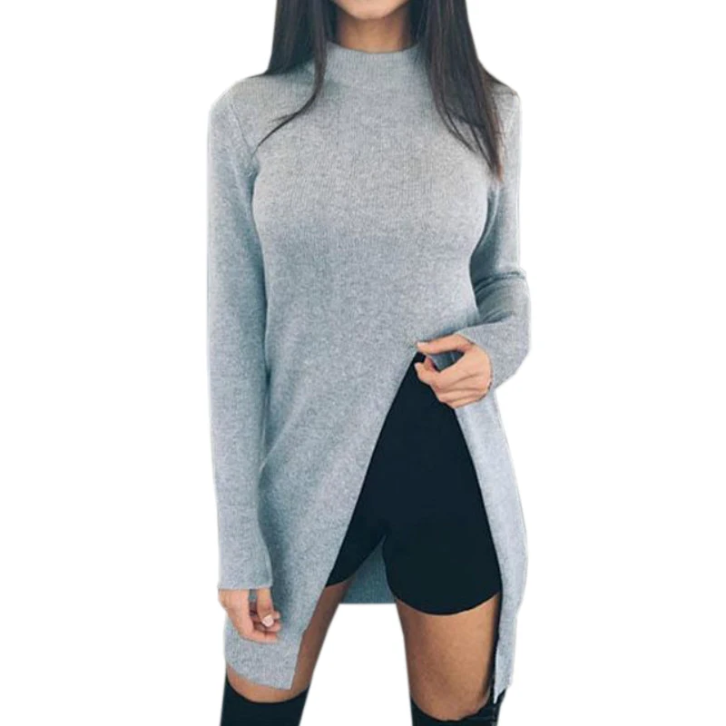 

High Split Casual Knitwear Fashion Women Winter Sweater Shirts 2019 Turtleneck Long Sleeve Knitted Pullovers Top Sweaters GV148