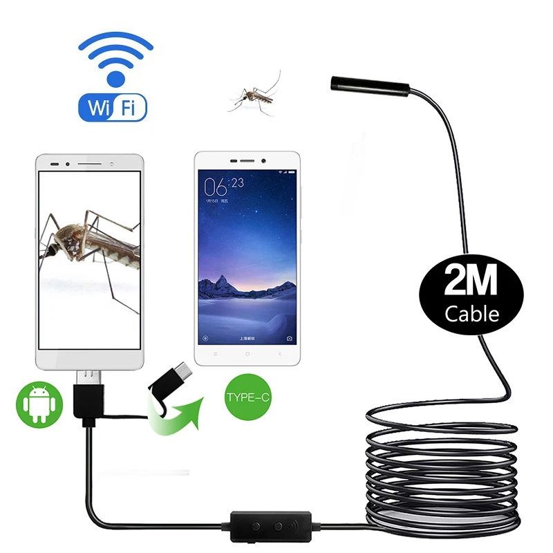 

F160 2m soft cable wifi endoscope inspection camera micro usb endoscope camera android 3in1 interface type-c borescope android