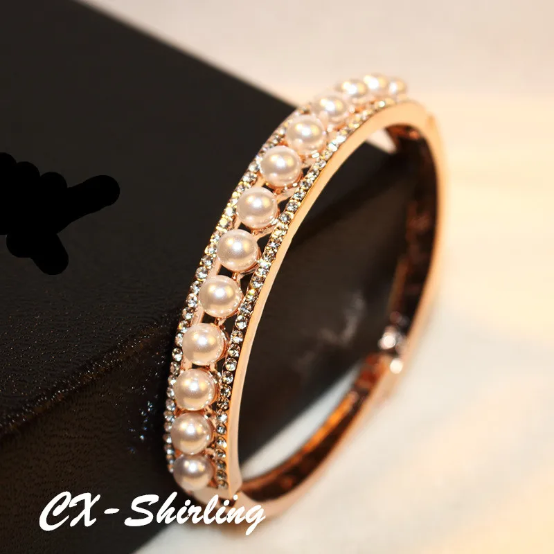 

CX-Shirling Women Luxurious Full Pearl Crystal Bracelet&Bangle Brand Design Color Keeping Fancy Bracelet Bangles Female