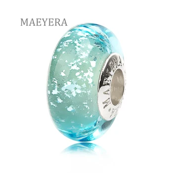 

MAEYERA 925 Sterling Silver Lampwork Beads Shallow Lake Blue Murano Glass Beads For European Charm Bracelet Jewelry 920268