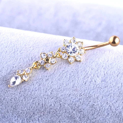 Женщины Моды Rhinestone Цветок Waterdrop Пирсинг Ювелирные Изделия Штангой Кольца Пупка |