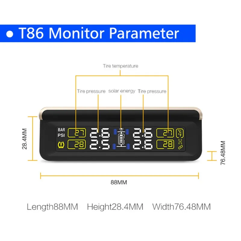 

TPMS Tyre Pressure Monitoring System TPMS Solar LCD 4 External Sensor Replaceable battery Car Wireless PSI/BAR 9449 7801