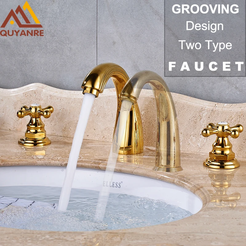 Luxury 3 Piece Set Basin Faucet Bathroom Mixer Deck Mounted Sink Tap Basin Toilet Faucet Set ...