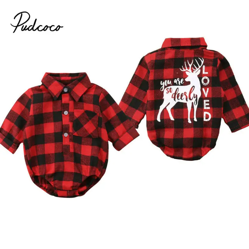 

pudcoco 2019 Newborn Baby Girl Plaid Red Color Long Sleeve Romper Jumpsuit Outfit Sunsuit 70-100 size Autumn Winter