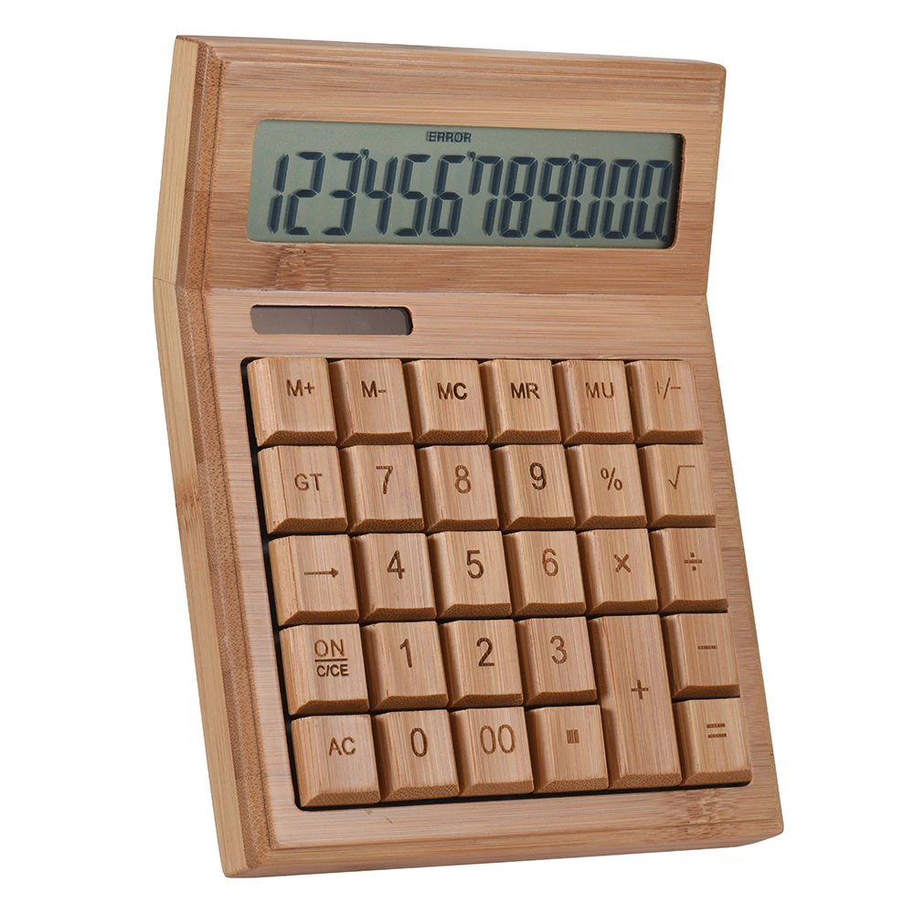 Многофункциональный бамбуковый электронный калькулятор, счетчик, 12 цифр, солнечный и на батарейках, с двойным питанием, научный калькулятор для офиса