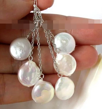FREE SHIPPING&gt&gt&gt shitou 00732 Chic 13mm white FW coin pearl dangle earring 925silver hook | Украшения и аксессуары