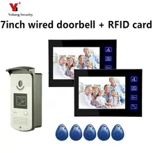 Yobang Security 7″ Video Intercom Door Phone System With 2 black Monitor RFID Card Reader Handsfree Doorbell Camera Night vision