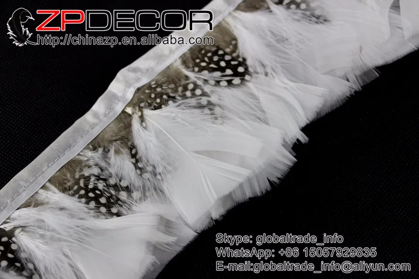 white Turkey T-Base Plumage Feather trim with guinea feathers (5)