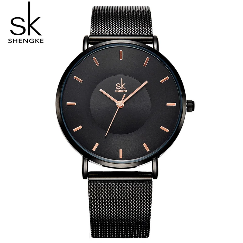 Tanie Shengke czarne modne zegarki damskie Top marka luksusowe panie kwarcowe Wrist Watch Reloj Mujer 2019 SK najlepszy prezent zegarki dla kobiet