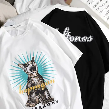 

M-XXL!! Summer short-sleeved t-shirt hipster men and women printing lovers loose wild men and women half-sleeved shirt.