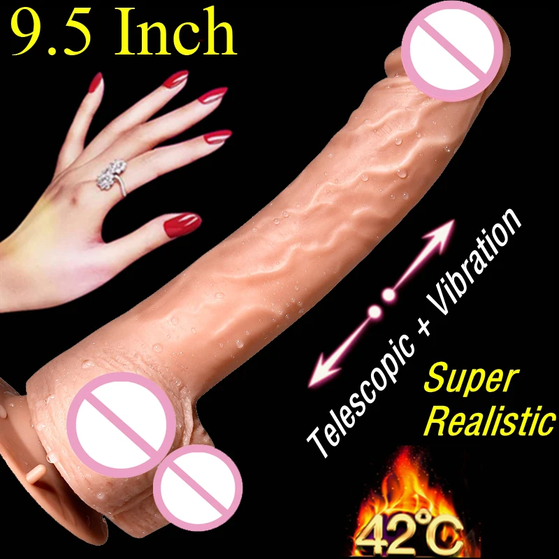 Ceny Ogromne duże Dildo wibrator realistyczny penis automatyczne teleskopowe ogrzewanie skóry uczucie dorosłych sex zabawki dla kobiet kobieta masturbacja
